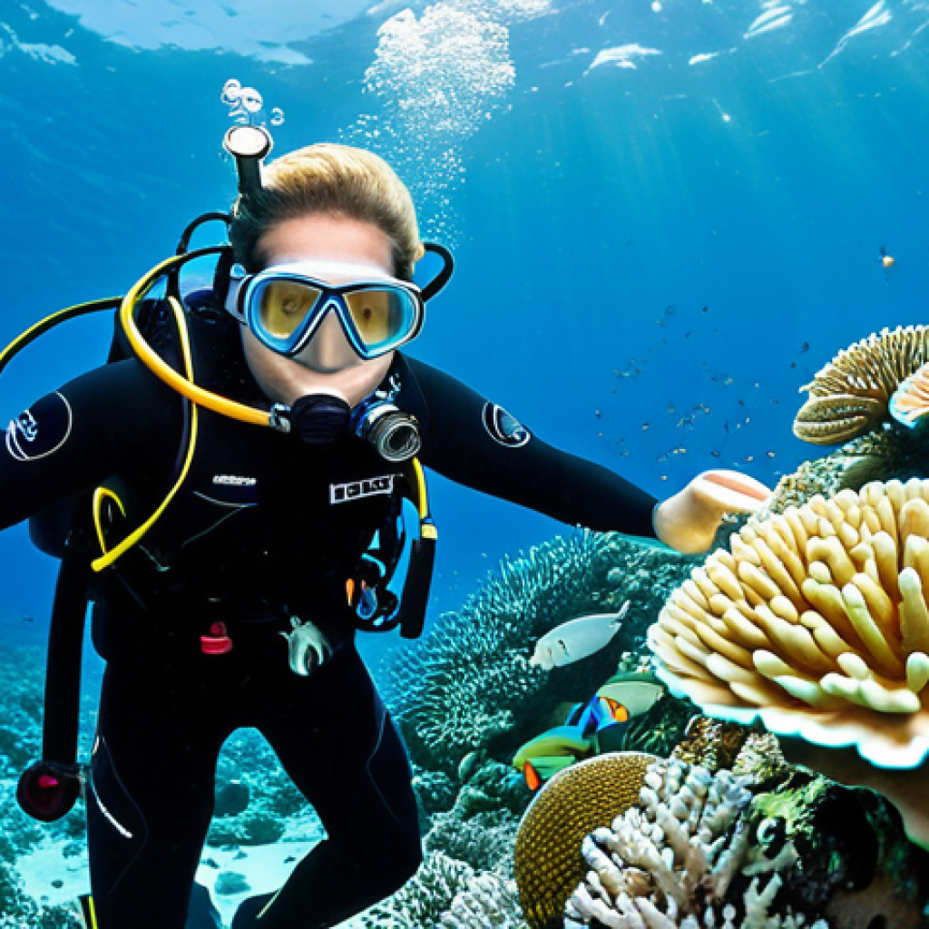 Coral Bleaching and Environmental Stress**

"A wide-angle underwater shot of a bleached coral reef, showing pale corals amidst vibrant, healthy corals. The scene includes subtle pollution indicators like slight water discoloration. A school of small, colorful reef fish swim nearby, with a sense of vulnerability. Fully clothed scuba diver in the background observing the scene. Safe for work, appropriate content, perfect anatomy, correct proportions, professional documentation, family-friendly, fully clothed, modest environment, natural pose, well-formed hands, proper finger count, natural body proportions, high quality."

**
