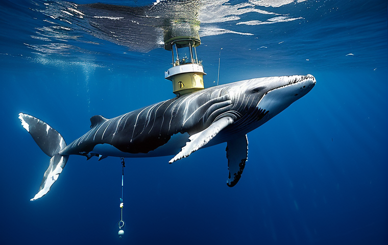 고래의 소통 방식 연구 - Echolocation in Action**

"A highly detailed illustration showing a dolphin using echolocation to hu...