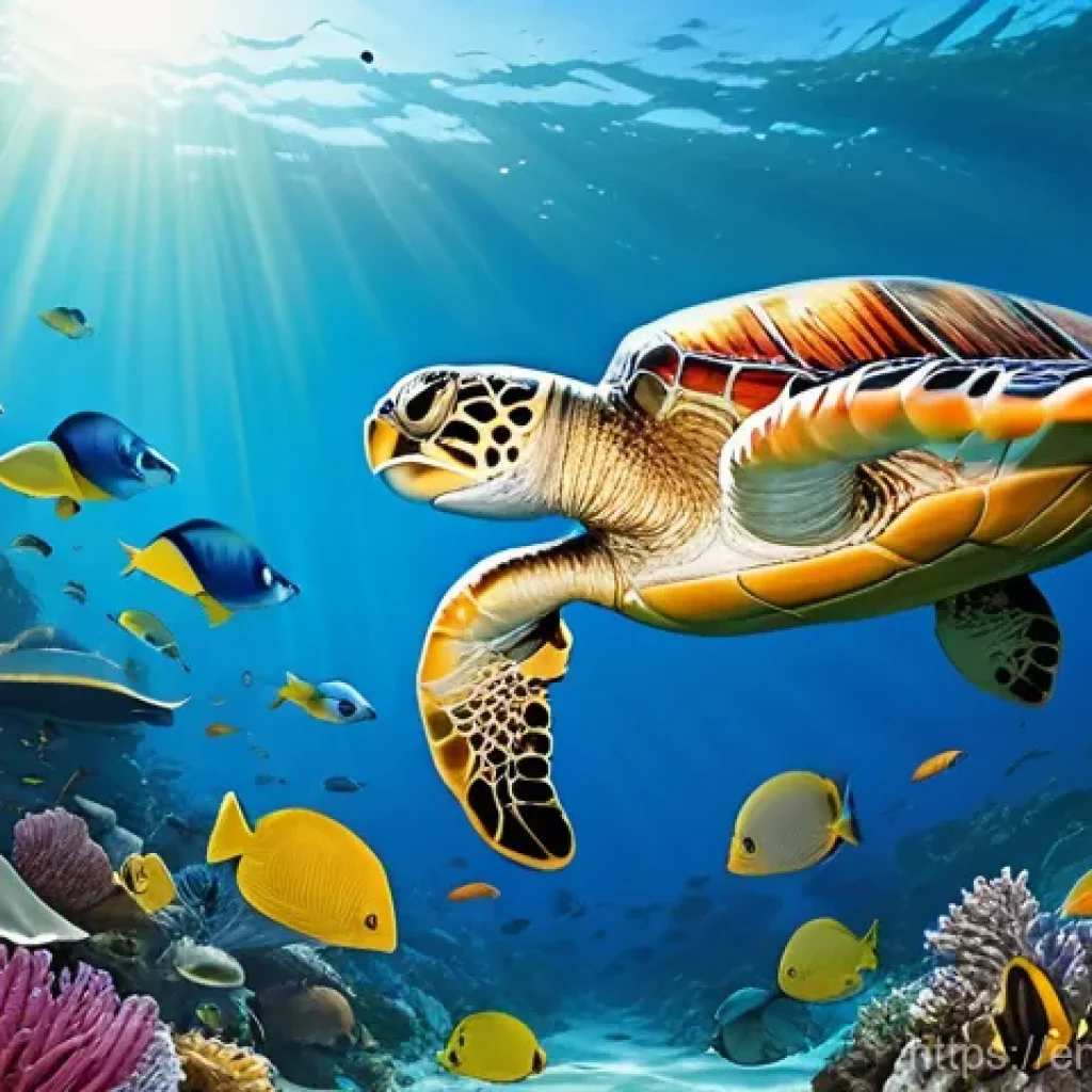 해양 온난화와 생물 변화 - **Prompt:** A vivid, photorealistic underwater scene depicting a "silent scramble" of marine life mi...
