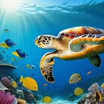 해양 온난화와 생물 변화 - **Prompt:** A vivid, photorealistic underwater scene depicting a "silent scramble" of marine life mi...
