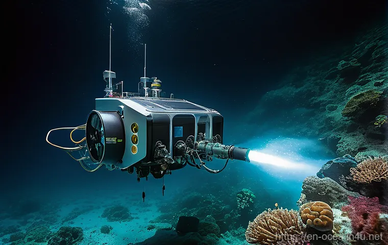심해 탐사 기술과 생물 연구 - **Prompt 1: Cutting-Edge Deep-Sea Exploration**
    "An ultra-modern, sleek deep-sea remotely operat...